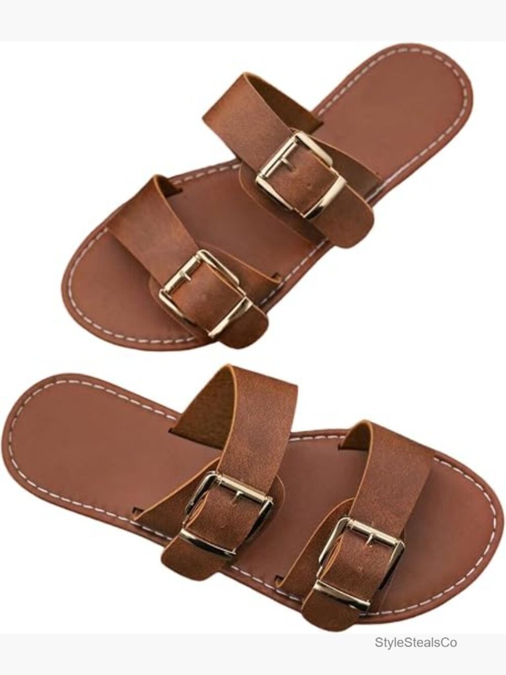 Double Buckle Slide Sandals Open Toe Summer Beach Flat Sandals